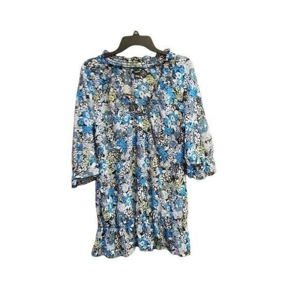 Confess Womens Sz L Blue White Floral Long Sleeve Long Blouse